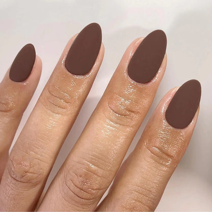 Matte Brown Press on Nails Short Almond Fake Nails Press ons Thick Solid Color Glue on Nails Short False Nails Medium Almond Nails Oval Round Shaped Nails for Women Natural Acrylic Gel Nails