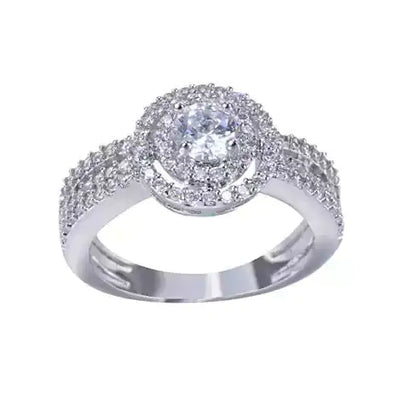 ARTDECO Double Halo Ring 18Kt White Gold Overlay