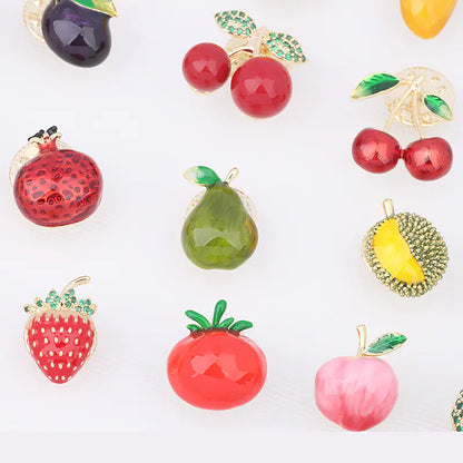 Cute Japanese Fruit Enamel Brooch - Peach & Cherry Pin