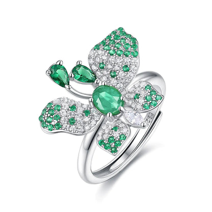 Partysu Butterfly Ring with S925 Silver and Emerald